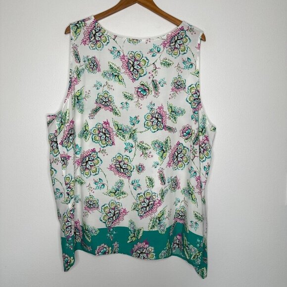 J Jill Floral Sleeveless Top 4X White Teal Lightweight Summer - Picture 2 of 9